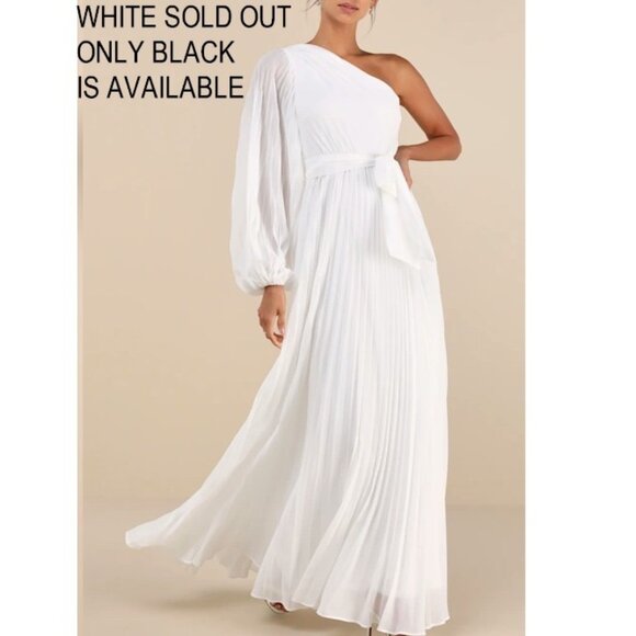 Lulus Divine Charm Black Pleated One-Shoulder Maxi Dress Size Small New NWT - Picture 8 of 14